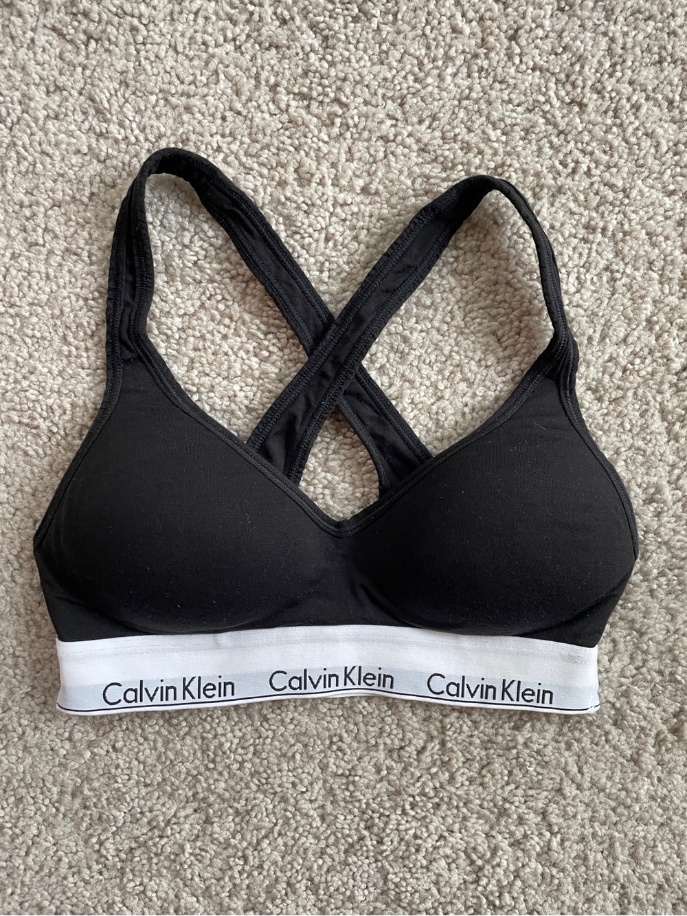 Calvin Klein Black White Logo Push Up Criss Cross Straps Bralette Bra Size Small